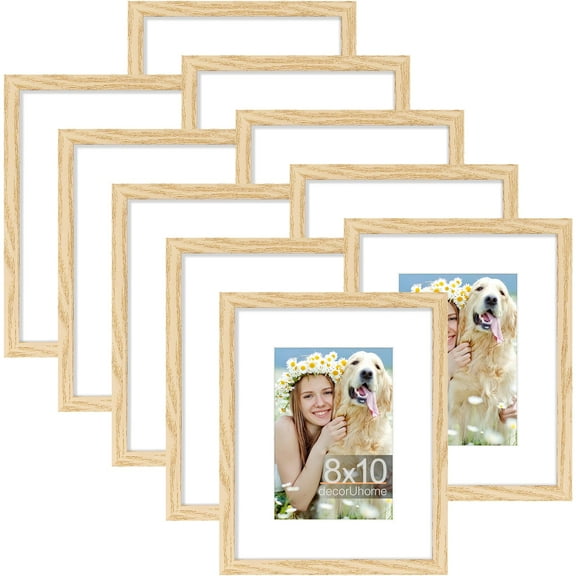 10 Pack 8x10 Picture Frames, Holds 5x7 Pictures with Mat or 8x10 Unmatted, Wall Art Collage Display for Living Room Bedroom, Natural