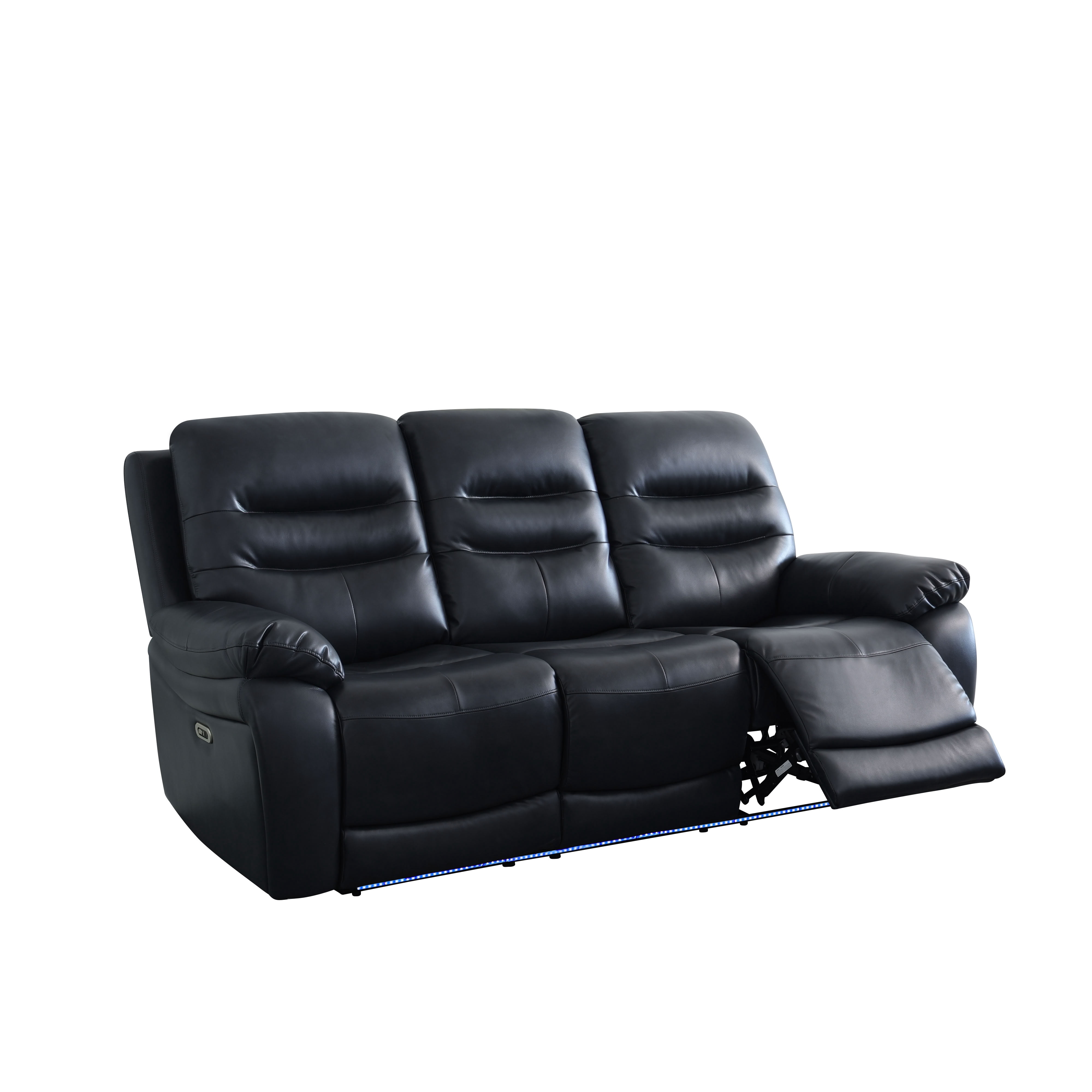 MAYEERTY 3-Seat Intelligent Recliner Sofa with Breathable Leather, LED Light & USB Charging for Family Living Room