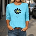 thumbnail image 5 of Floral Tshirts for Women 3/4 Sleeve Casual Tunic Shirts Crew Neck Loose Summer Fall Going Out Outfits Sky Blue, 2XL, 5 of 6