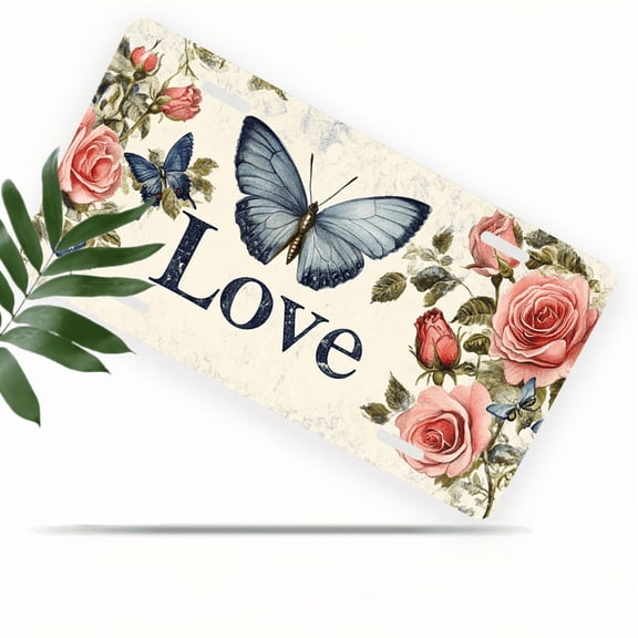 1 Pcs 2D Flat License Plate Covers & Frames, Love Pattern For Decorative Front, Waterproof For Decoration Aluminum License Plate Covers & Frames Cover For Men Women, 12" X 6"
