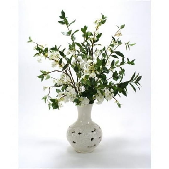 Distinctive Designs International 9862 White Cherry Blossoms in White Cloud Vase