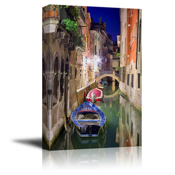 Canvas Prints Wall Art - Beautiful Scenery/Landscape Venice at Night | Modern Wall Decor/Home Decoration Stretched Gallery Canvas Wrap Giclee Print & Ready to Hang - 16" x 24"