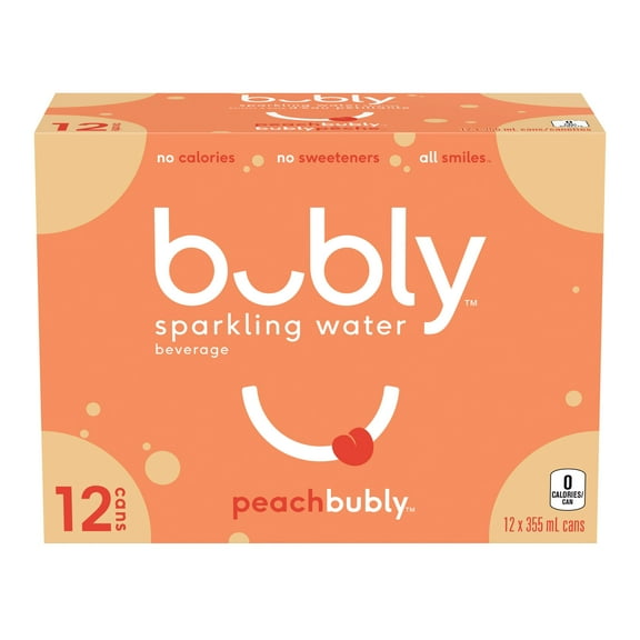 Bubly Peach Sparkling Water 12 x355 mL, Cans