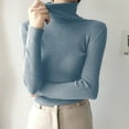 thumbnail image 2 of Atogsazn Women's Ribbed Turtleneck Sweaters Casual Knitted Long Sleeve Pullover Sweater Fashion Fall Tops Clothes Light Blue Free Size on Clearance, 2 of 5