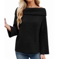 thumbnail image 3 of Women Off the Shoulder Sweater Long Sleeve Tops 2025 Fall Loose Knit Pullover Sweaters Winter Clothes Black S, 3 of 8