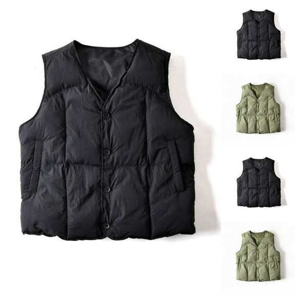 Letdown Men's Puffer Vest Outerwear Sleeveless Solid Button Jacket Winter Warm Lightweight Pockets Wind_proof (Black, L)