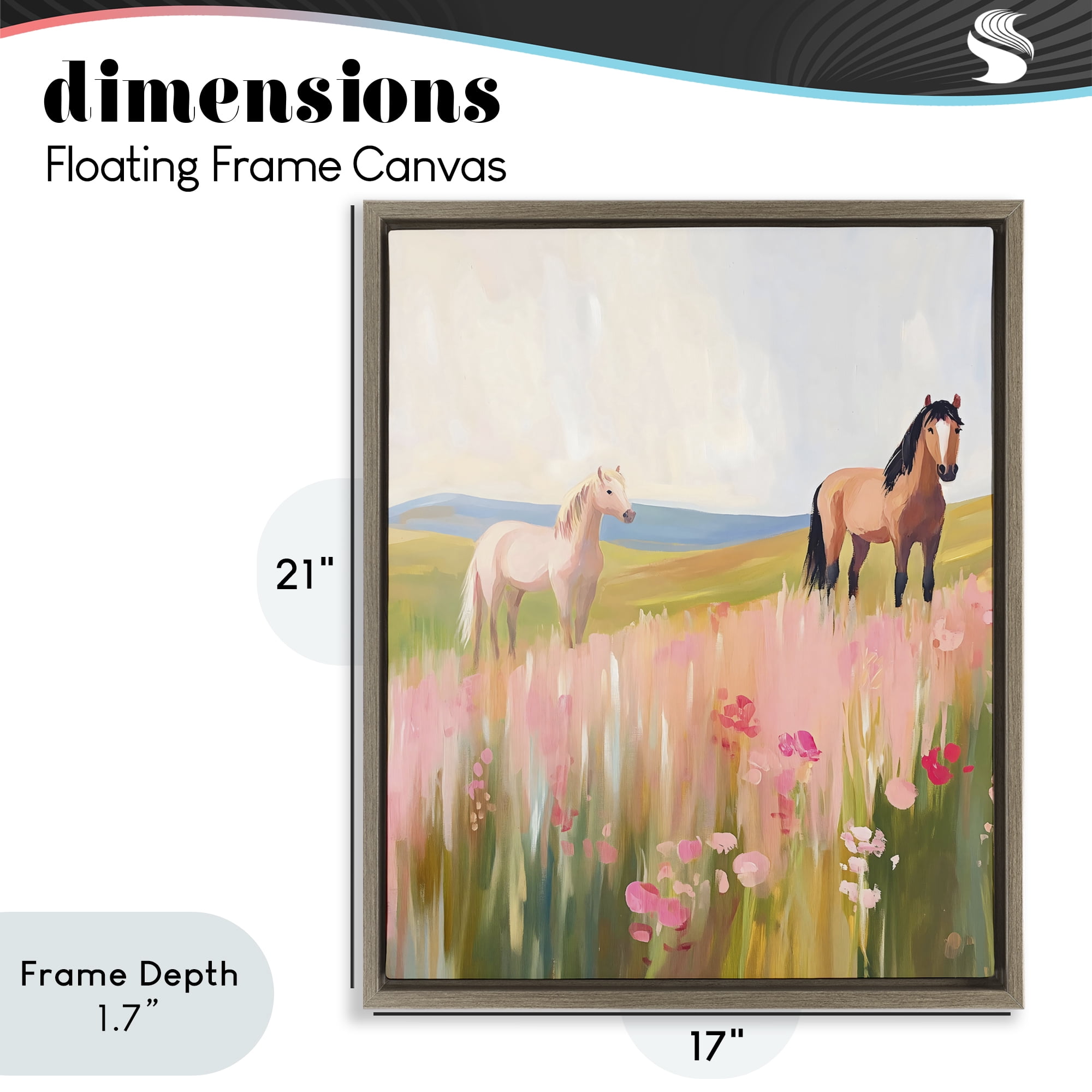 Stupell Industries Wild Horses in Pink Meadow Brown Framed Floater Canvas Wall Art, design by The Prints Vibe
