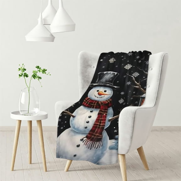 JEUXUS Snowman Snowflake Throw Blanket Christmas Decoration Reindeers, , Plush, Warm, Cozy Reversible Holiday Blanket