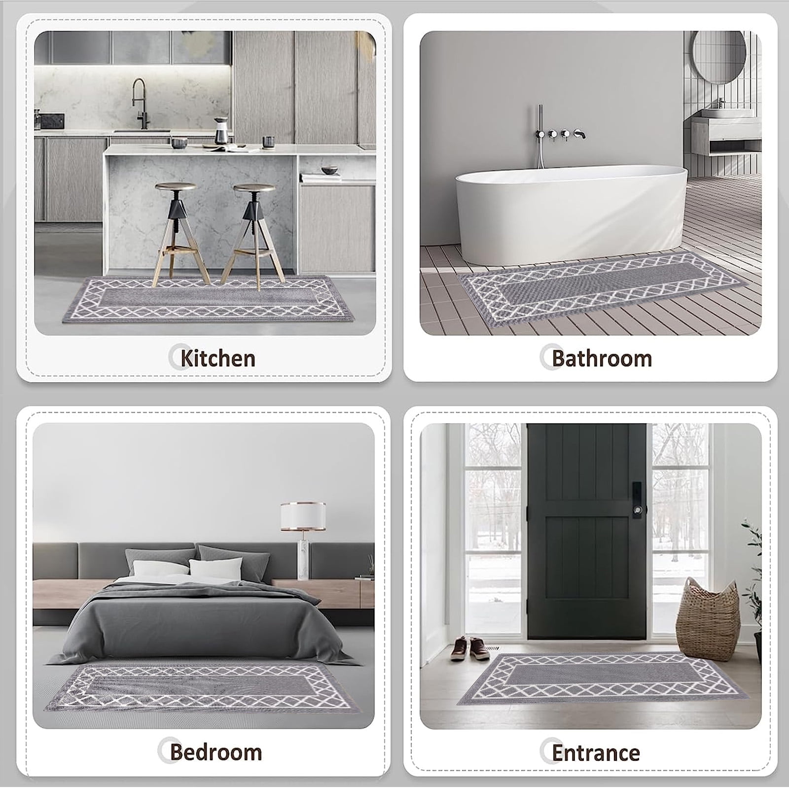 Yamaziot 2'x8' Hallway Runner Rug Washable Kitchen Floor Runners for Hallway Non Skid Entryway Runner Mat Low Profile Inside Doormat Door Rugs for Hallway Laundry Room Gray