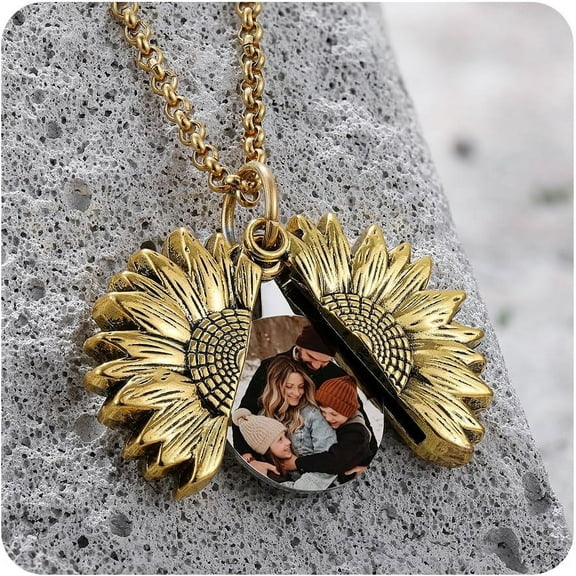 You Are My Sunshine Engraved Necklace Inspirational Sunflower Locket Necklace Jewelry Mother's Day Gift for Women Girlfriend