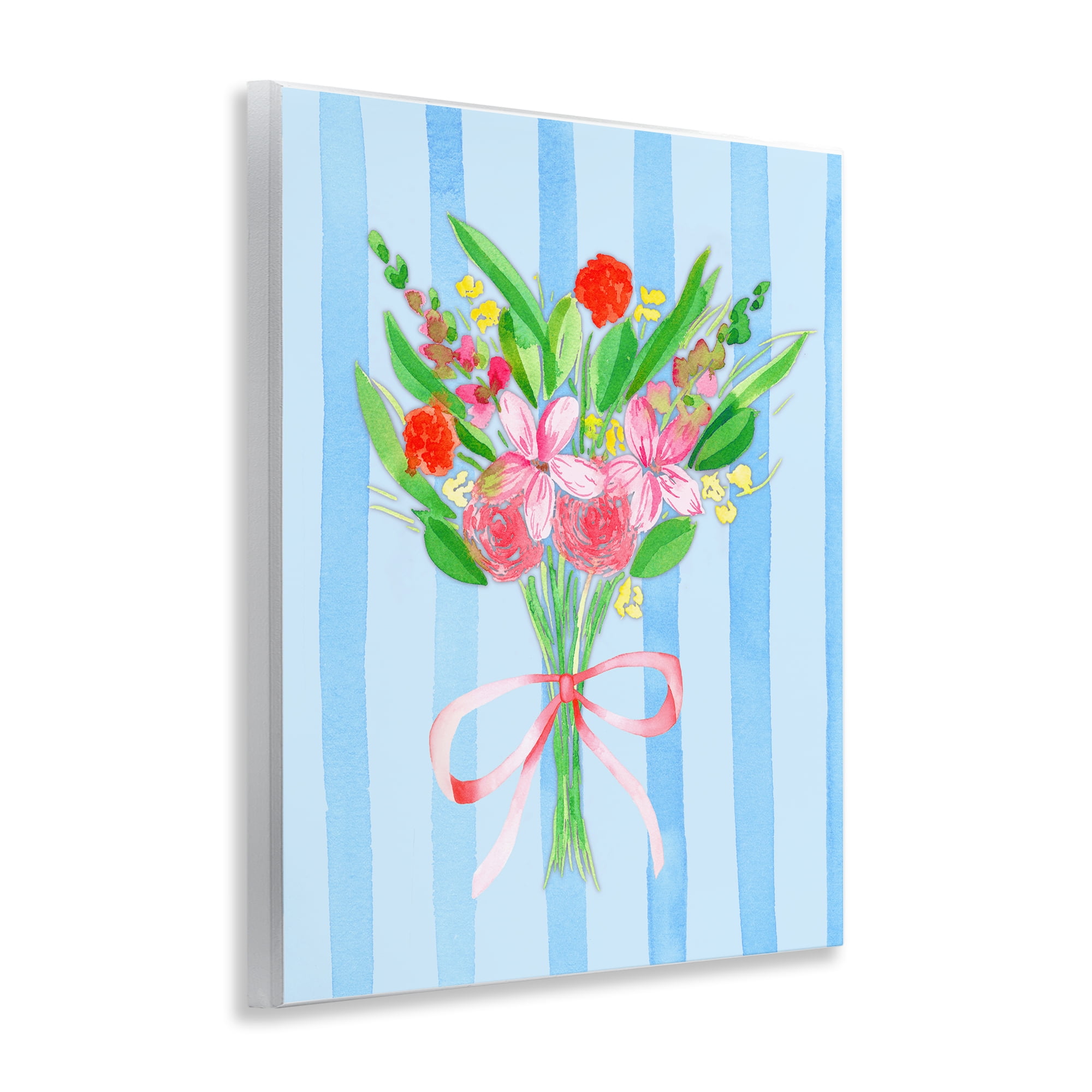 Bright Springy Bouquet Stripes Wall Plaque Art, design by Nina Jacobs
