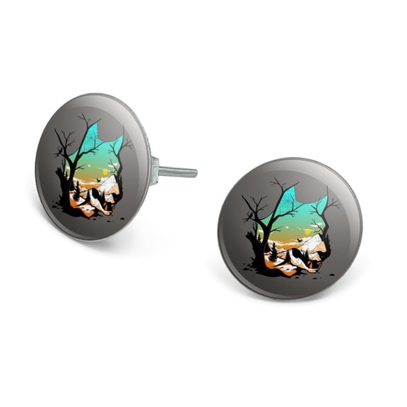Wolf Mountain Optical Illusion Novelty Silver Plated Stud Earrings