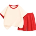 thumbnail image 2 of CYRBOKO Boys Girls Outfit Sets, Cotton Short Sleeve Athletic Elastic Waist Two-piece Sets Red Size 7-8 T, 2 of 5