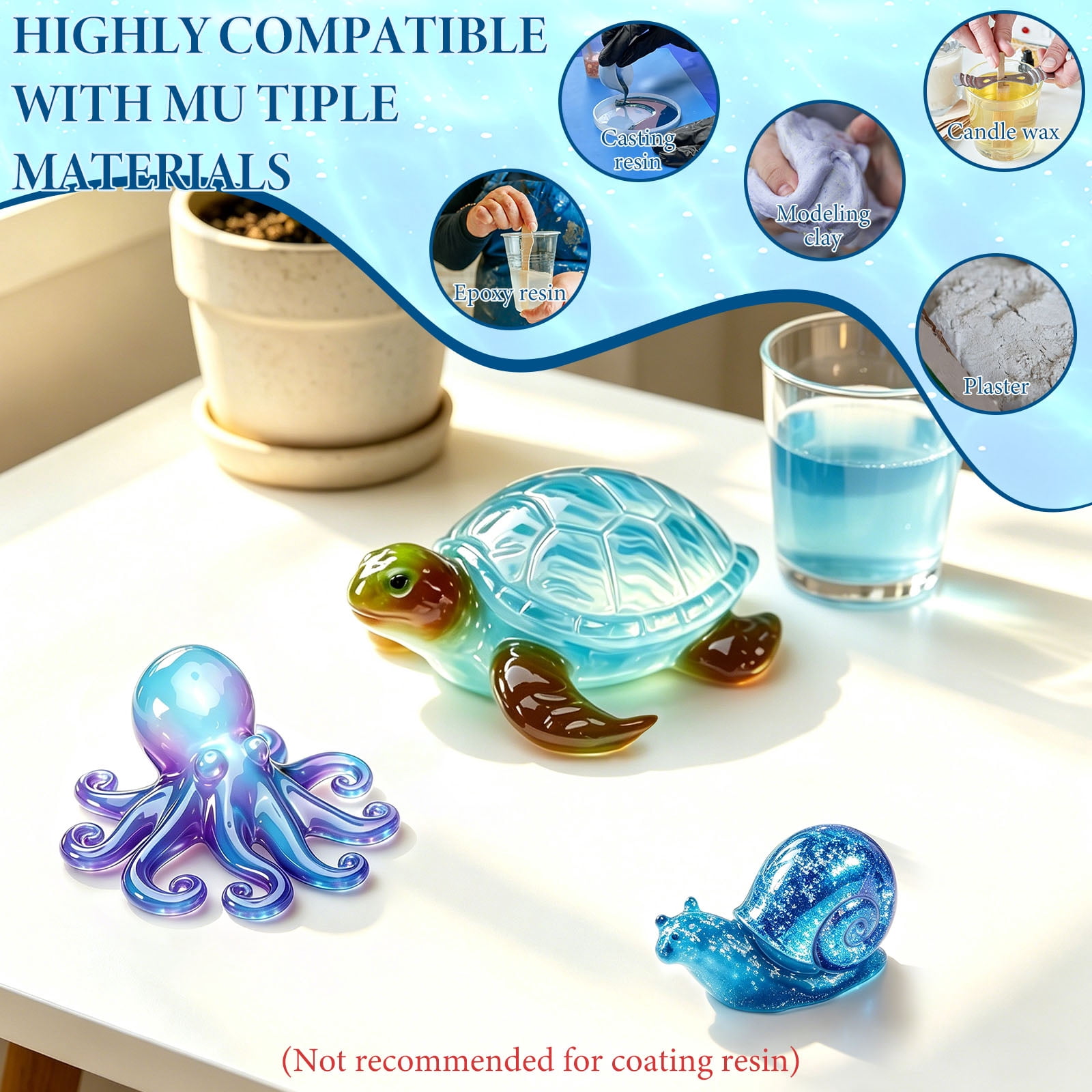 6Pcs 3D Animal Silicone Mold Set Frog Lizard Snail Octopod Turtle Dragon Resin Casting Mold for Home Decor Garden Ornament Handmade Craft