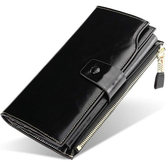 JUYGO Long Wallets for Women, RFID Blocking Credit Card Organizer, Genuine Leather Clutch Trendy Purses (Brown)