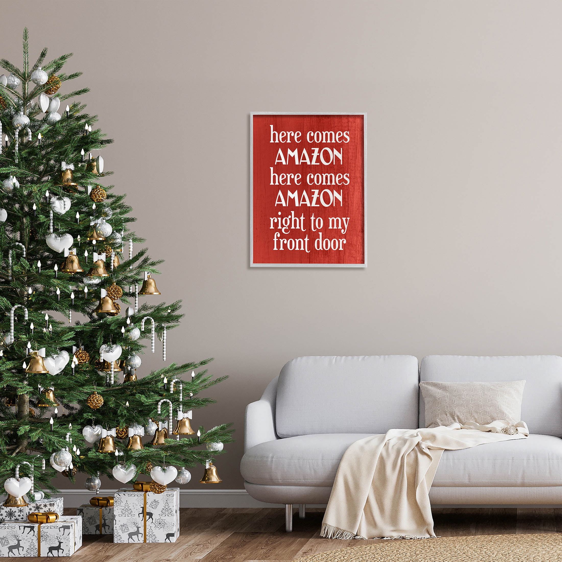 Stupell Industries Here Comes Amazon Funny Song Graphic Art Gray Framed Art Print Wall Art, Design by Lil' Rue