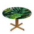 thumbnail image 3 of WYYP Tropical Plant Green Leaves Pink Flowers Round Tablecloth Full Width Single-Sided Printing 100% Polyester Fiber Tablecloths White, 3 of 8