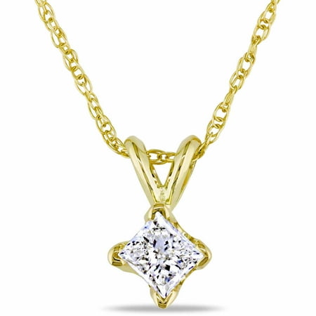 Miabella 1/3 Carat T.W. Princess-Cut Diamond 14kt Yellow Gold Solitaire Pendant, 17