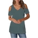 thumbnail image 3 of Tops de trabajo para mujer,Blusa informal con cuello en V para mujer, manga corta estampada, tejido suave de imitación de tela, cómoda para uso diario en casa, sopatenor, 3 of 9