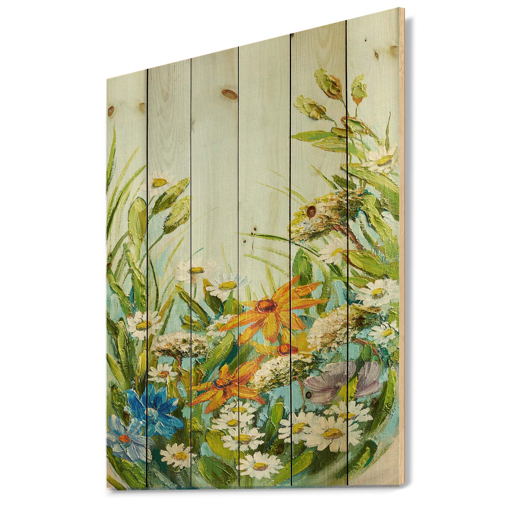 Designart 'Still Life Of Colorful Wildflowers With Leaves II' Traditional Print on Natural Pine Wood