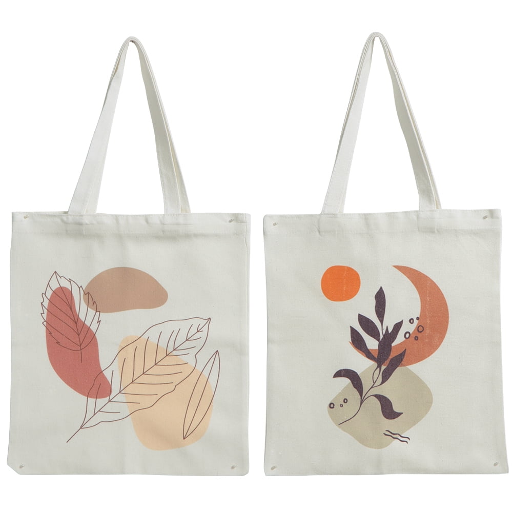 Yesfashion 2pcs Cotton Canvas Bags Boho Floral Shoulder Bags Grocery  Shopping Bag Reusable Tote Bag 