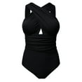 thumbnail image 6 of GEWSEY Women Cutout One Piece Skirt Swimsuit V Neck Wrap Tie Back Swimdress Tummy Control Bathing Suits Black, XXL, 6 of 7