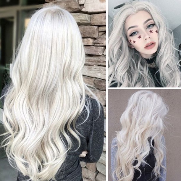 Peluca De Pelo Rizado De Longitud Media Para Mujer De Color Blanco Roto, Peluca De Longitud Media Para Mujer, Peluca De Cosplay Sintética Ondulada Rizada Para Disfraz De Niña Muyoka Hogar