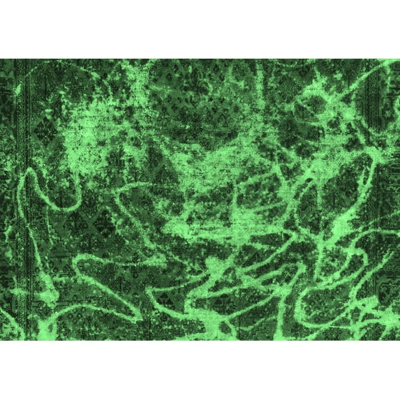 Ahgly Company Indoor Rectangle Abstract Emerald Green Modern Area Rugs, 7' x 9'