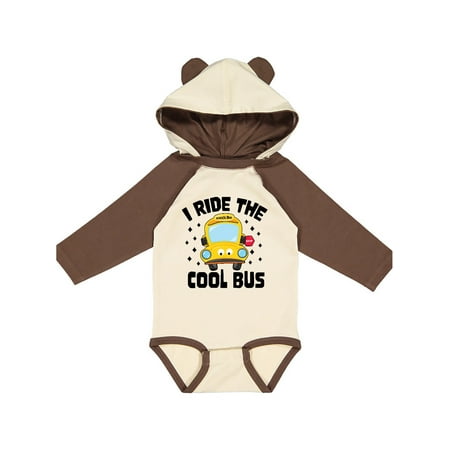 

Inktastic I Ride the Cool Bus with Yellow Bus Gift Baby Boy or Baby Girl Long Sleeve Bodysuit