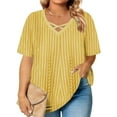 thumbnail image 3 of Lmnyox Women's Plus Size Tops Fashion Short Sleeve Cross V Neck Striped Shirt Oversized Casual Trendy Tunic Blouses, 3 of 6
