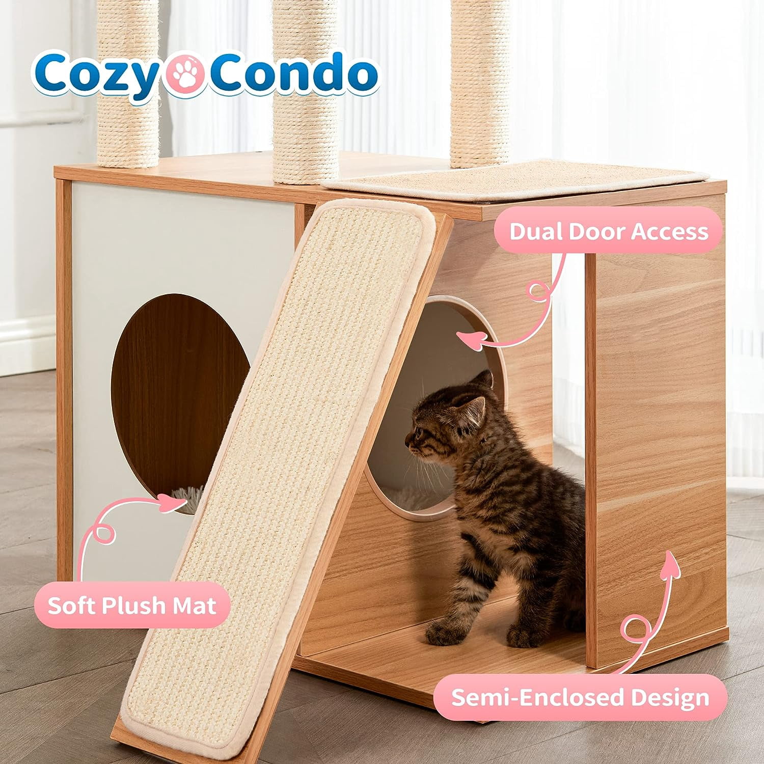 Made4Pets 35" Extra Tall Cat Tree Heavy Duty Condo with Scratch Post and Ramp
