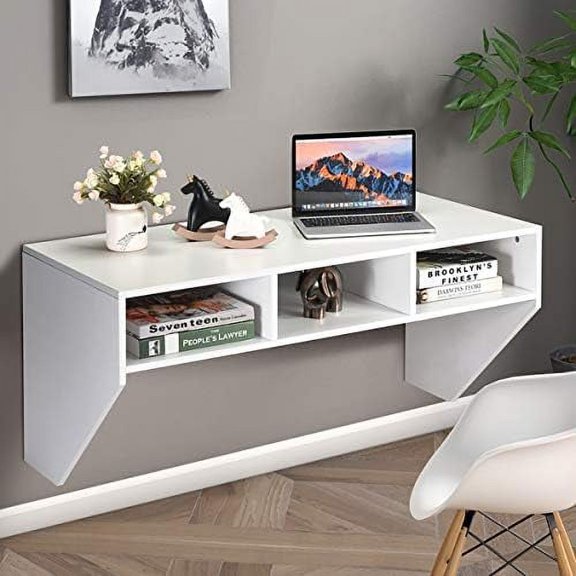 HBLUKDL Wall Mounted Desk Hutch 42.5inch Floating Laptop Table Writing Desk Home Office Workstation Hanging Computer Desk Modern Floating Console Media Cabinet