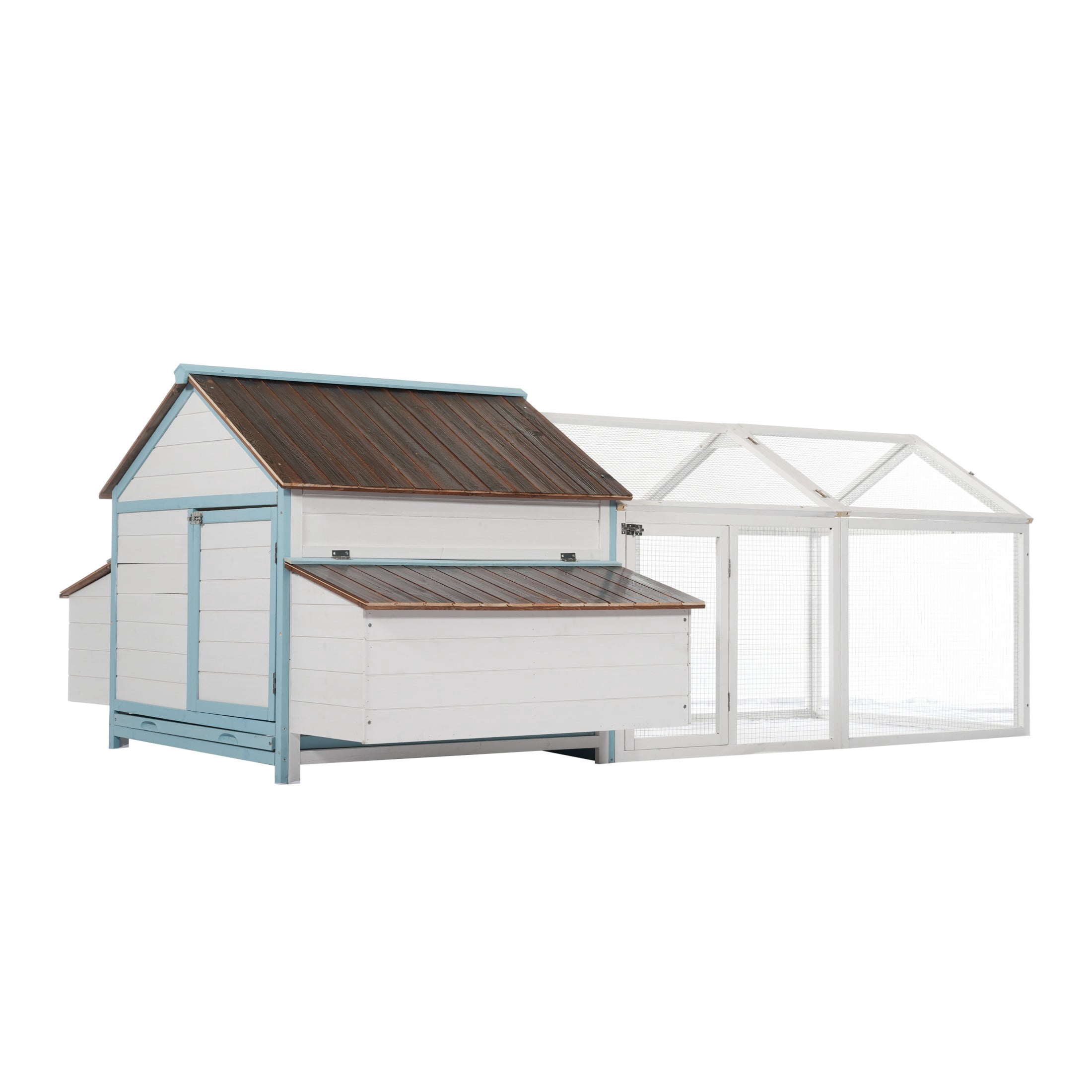 Christopher Knight Home Outdoor Wood Chicken Coop with Spacious Exercise Run, Nesting Box, White+Blue
