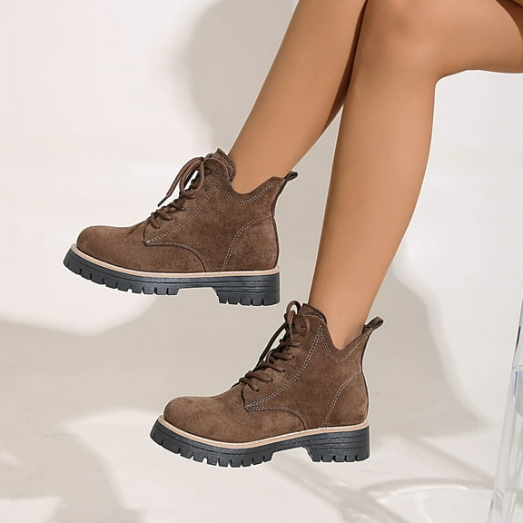 Wowcloth Women's Winter Ankle Boots – Fashion Casual Short Shaft Round Toe with Front Lace-Up & Chunky Low Heel for Stylish Outfits