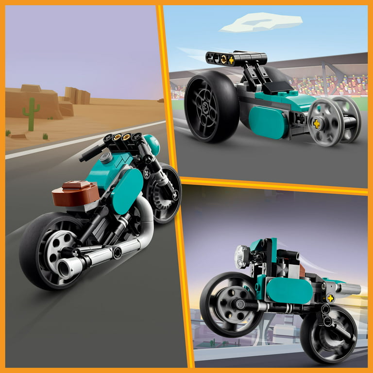  LEGO Creator 3 in 1 Vintage Motorcycle Set, Transforms from  Classic Motorcycle Toy to Street Bike to Dragster Car, Vehicle Building  Toys, Great Gift for Boys, Girls, and Kids 8 Years