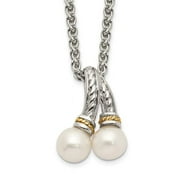 Sterling Silver with 14K Accent Two 6-7 mm FWC Pearl Chain Slide Necklace