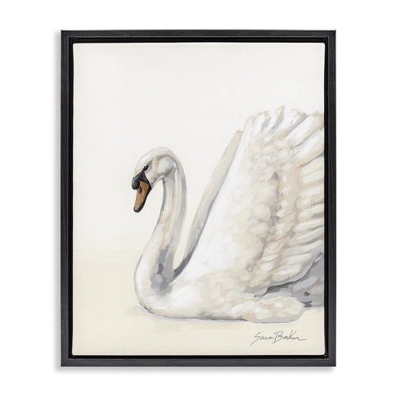 Stupell Industries White Swan in Repose Black Framed Floater Canvas Wall Art, design by Sara Baker