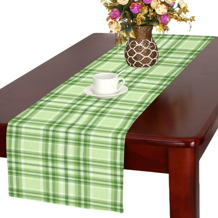 

MYPOP Tartan Plaid Pattern Long Table Runner 16x72 incheses Light Green Check Rectangle Table Runner Cotton Linen Cloth Placemat for Office Kitchen Dining Wedding Party Home Decor