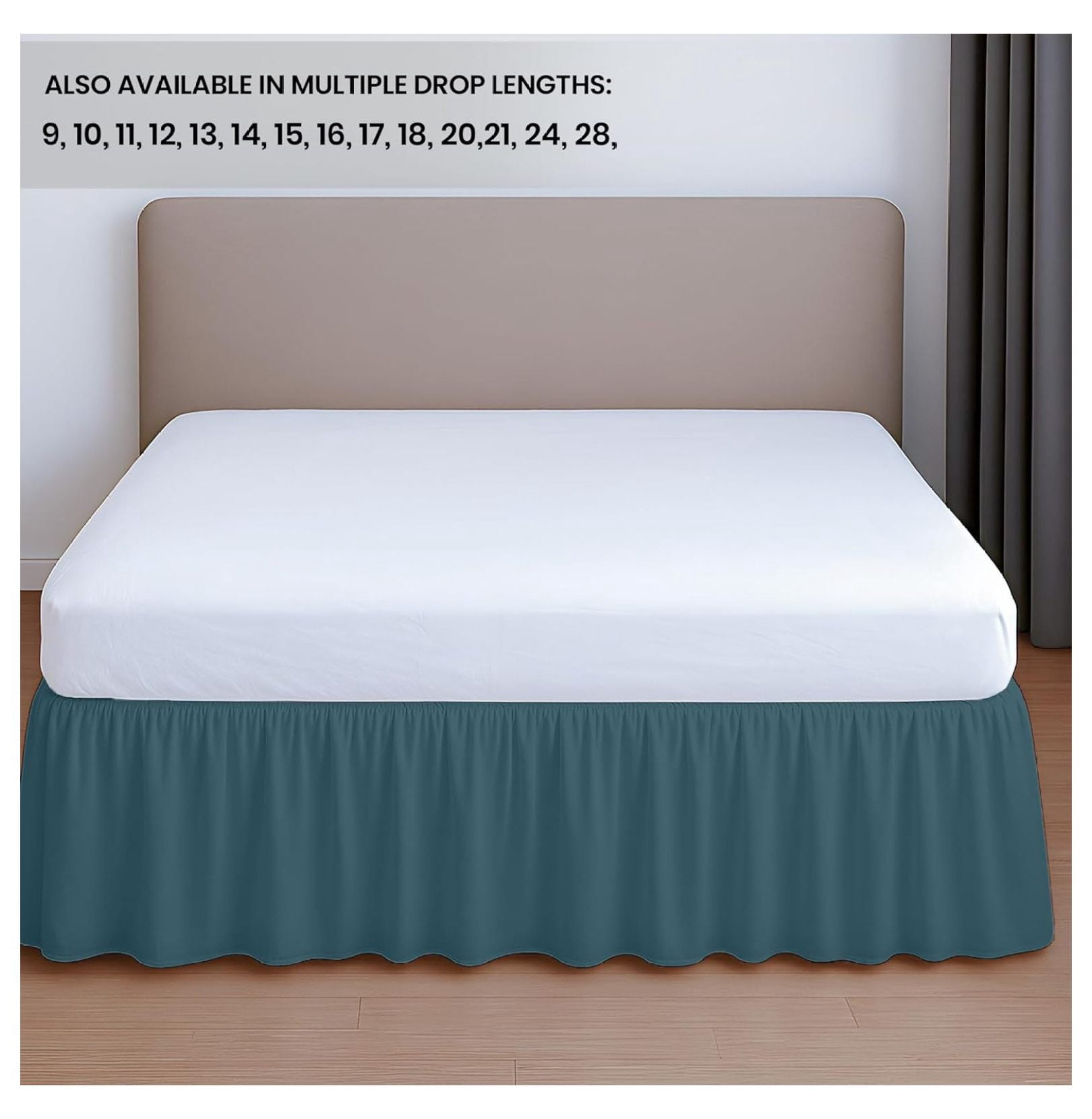 12 Inch Drop Ruffled Bed Skirt King Size - Classic Gathered Styling, Platform Style Dust Ruffle with Secure Fit, Split Corners, Wrinkle-Resistant Microfiber - Teal