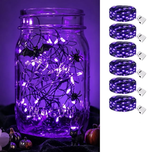 6 Pack Purple Halloween Fairy Lights Battery Operated with 3 Modes
