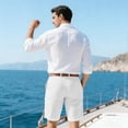 thumbnail image 5 of Nestiefly Mens Linen Shorts Casual Summer Beach Shorts Loose Elastic Waist Drawstring Cargo Pants with Pockets White L, 5 of 5