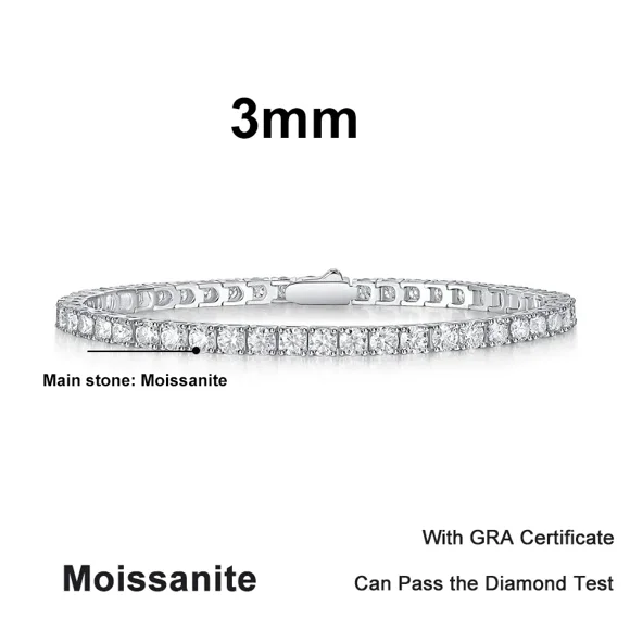 NeeTim 3mm 4mm 5mm 6.5mm Moissanite Tennis Bracelet Original s925 Sterling Silver Lab Diamond Bracelets for Women Men with GRA