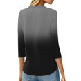 thumbnail image 4 of WTOBBY Women's Casual V-Neck Printed T-Shirt Tops with 3/4 Sleeve, Button Down Cardigan Style Tee, Fashion Gradient Print Blouse for Versatile Wear,Black L, 4 of 5