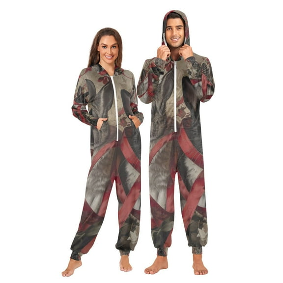 Ribbons Rabbits Adult Onesie Pajamas Slim Fit Christmas One Piece Suit Pjs for Women and Men Hooded Zipper