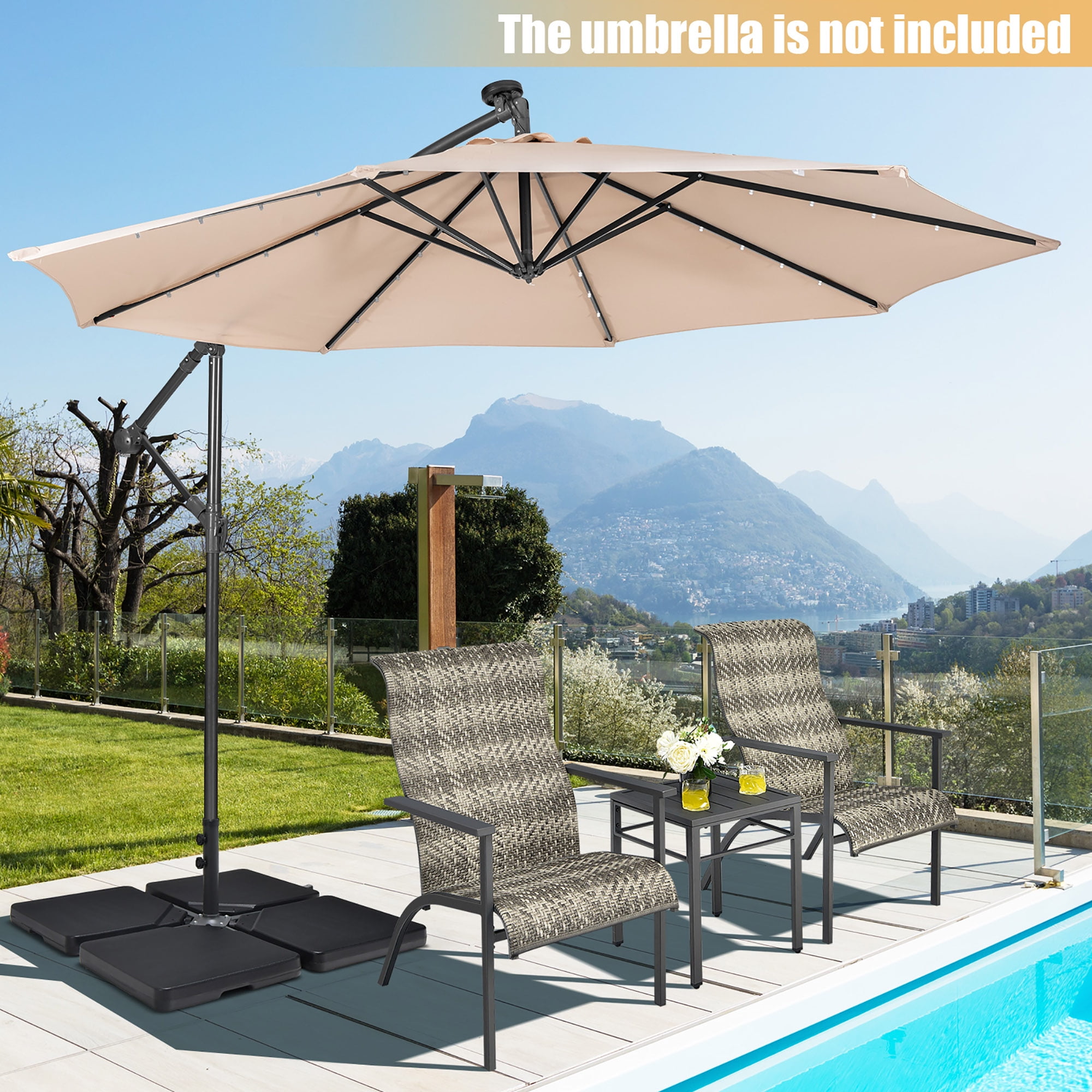 Costway Patio 4pcs 13L Cantilever Offset Umbrella Base Heavy Duty Outdoor Square Black
