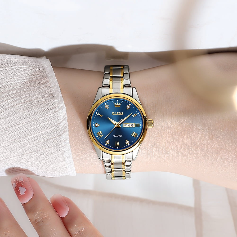 OLEVS Watches for Women Luxury Dress Quartz Analog Casual Gold Plated Stainless Steel Waterproof Luminous Date Fashion Ladies Wrist Watches Gifts Relojes para Mujer