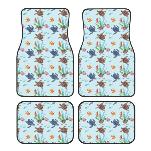 Fotbe Turtle Juego de 4 Tapetes para Auto con Estampado – Alfombrillas de Goma Reforzada, Diseño Antideslizante, Protección para Todo el Año – Vehículos, Autos, Camionetas y SUVs