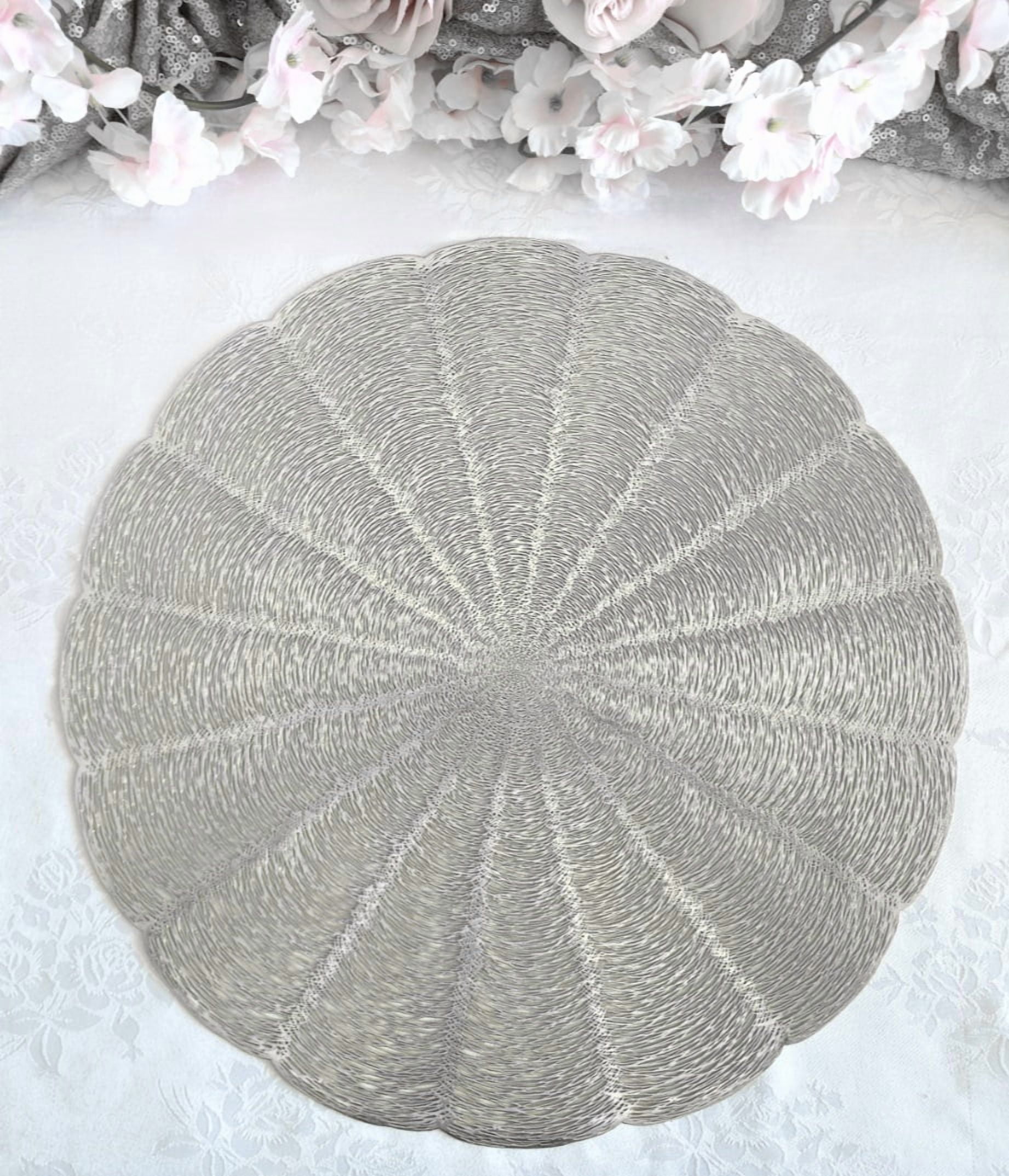 " OCCASIONS " 20 Pieces Pack / Centerpiece Placemats Washable Easy to Clean PVC Heat-resistand Woven Vinyl Table Mats (Bloom Shiny Silver)