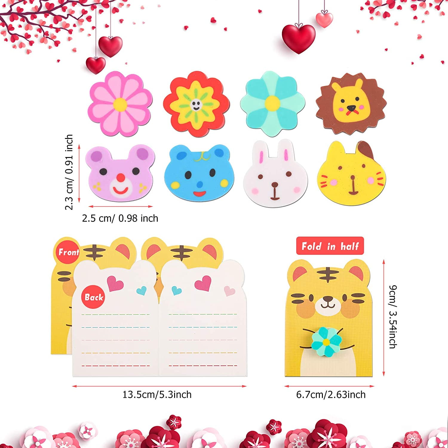 36 pieces valentines day cards for kids 9 patterns valentine greeting card with 3d erasers holiday greeting cards for class reward valentines presents exchange party favors walmart com