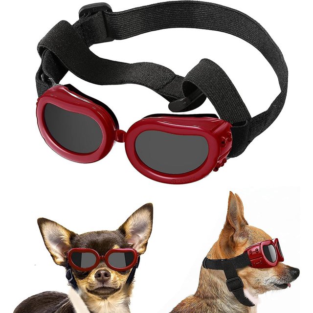 lunettes Pour Chiens- Rouge, Lunettes De Soleil Pour Animaux De Compagnie Rglables, Lunettes De Protection Tanche La Poussire Anti-uv, Coupe-vent